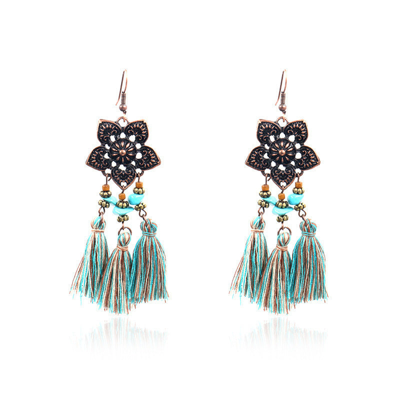 Wholesale Bohemian Plum Flower Turquoise Earrings